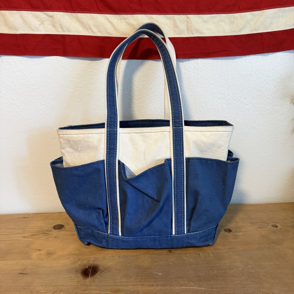 Vintage L.L. Bean Boat And Tote Denim Canvas 6 Pockets Original Bag Garden